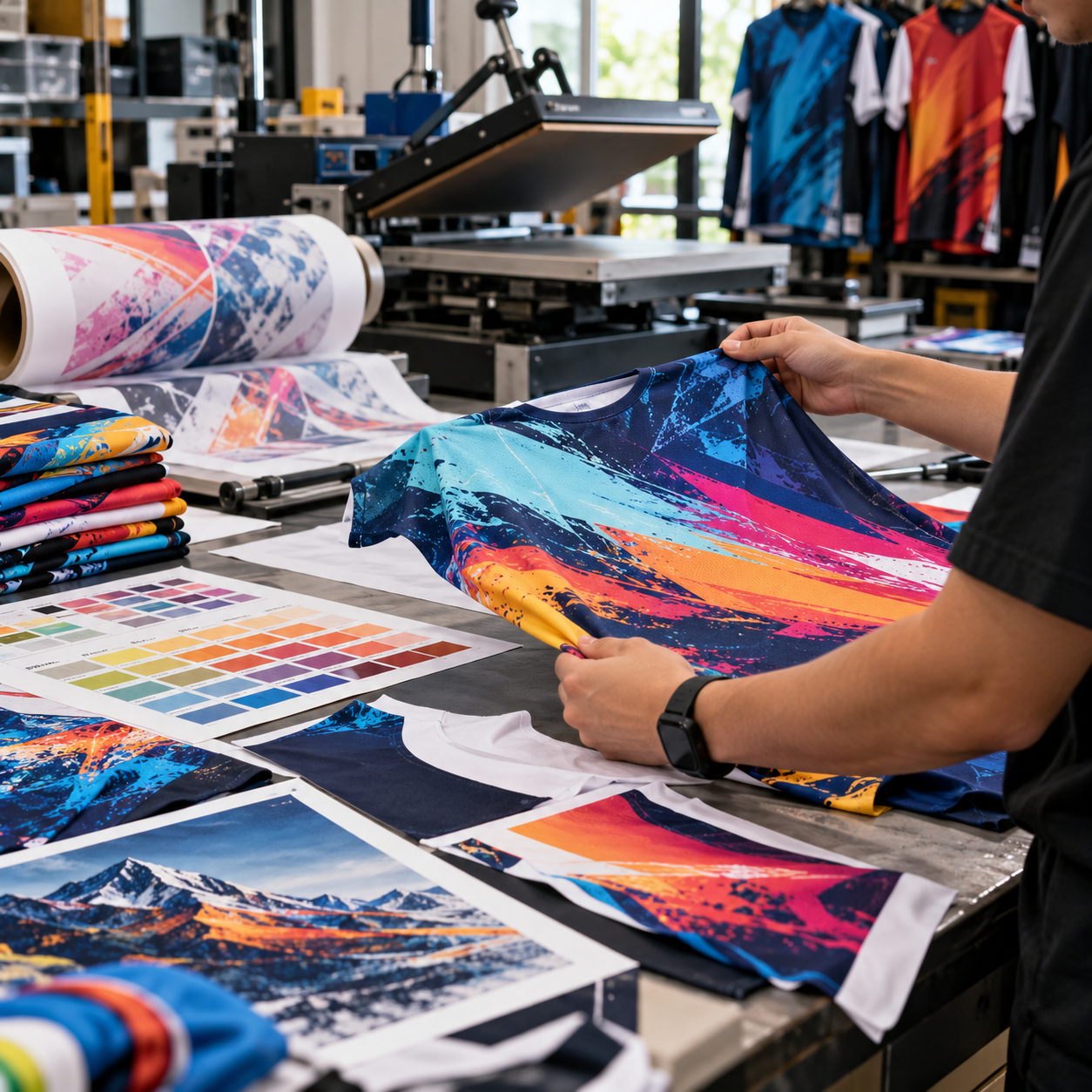 Sublimation and print capability — printed fabric and garment panels with sublimation transfer equipment